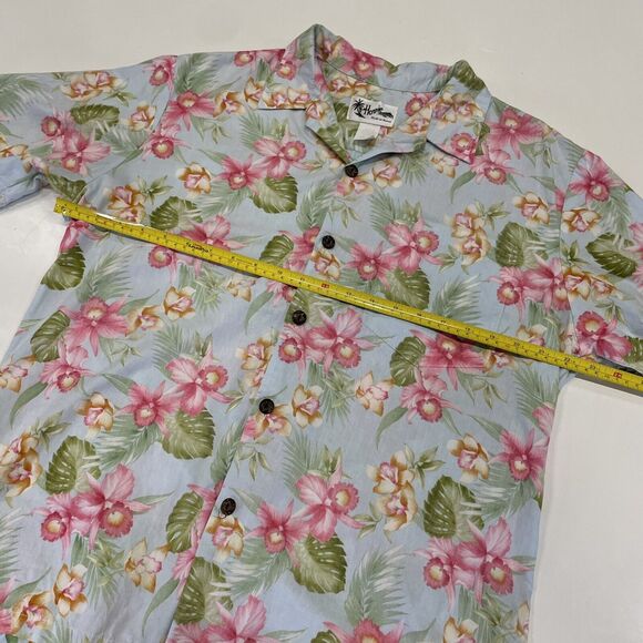 VTG HOWIE Men’s Hawaiian Shirt Reverse Print Blue Pink Floral Made In Hawaii L - Picture 5 of 7